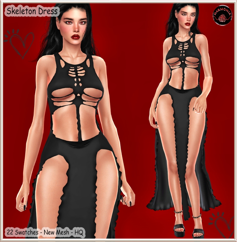 Alpha Skeleton Dress by harmoniasims - The Sims 4 Custom Content