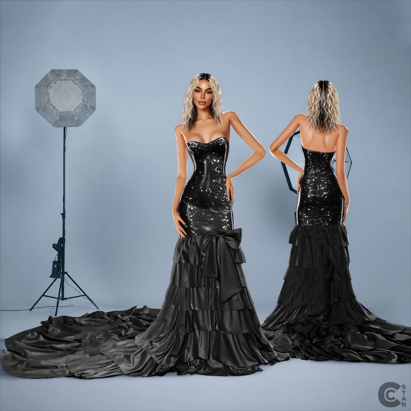 Alpha Strapless Sequin Ruffled Tulle Mermaid Gown by cool_content_star - The Sims 4 Custom Content