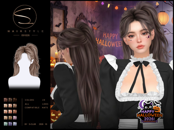 Sims 4 S-CLUB Ponytail hair Happy Halloween by S-Club