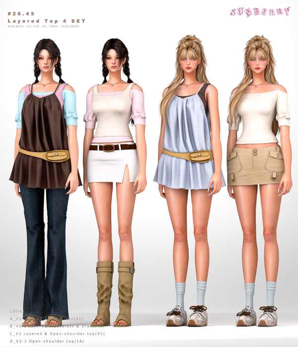 Alpha [SUNBERRY]2645_Layered Top 4 SET by simsfinds - The Sims 4 Custom Content
