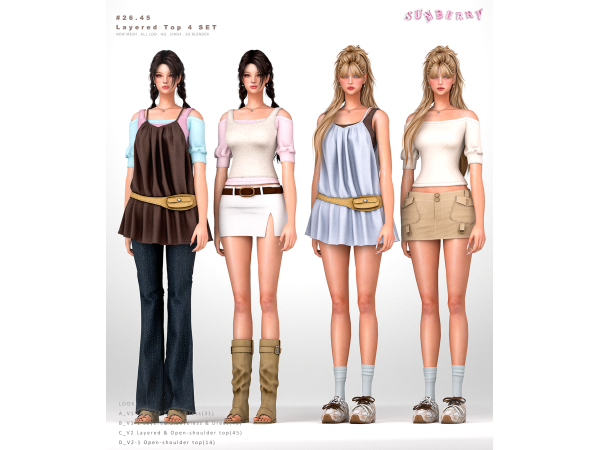 Sims 4 [SUNBERRY]#26.45_Layered Top 4 SET