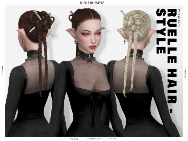 Sims 4 Ruelle Braided Bun Hairstyle by Leah_Lillith