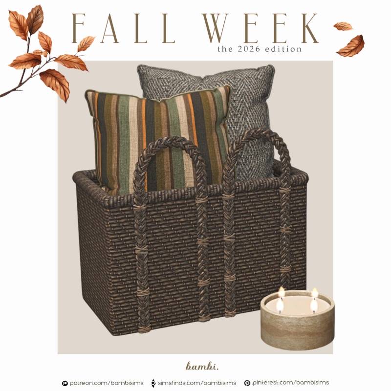 Alpha fall week wicker basket and marble candle by bambisims - The Sims 4 Custom Content