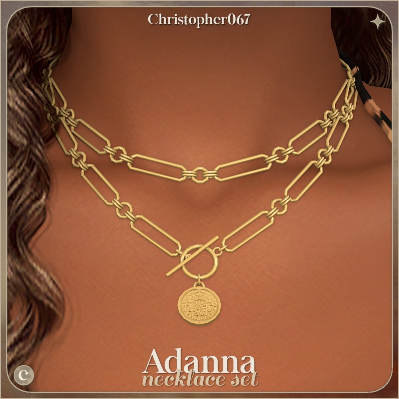 Alpha Adanna Necklace Set Layered Coin Pendant Chain Necklaces by christopher067 - The Sims 4 Custom Content