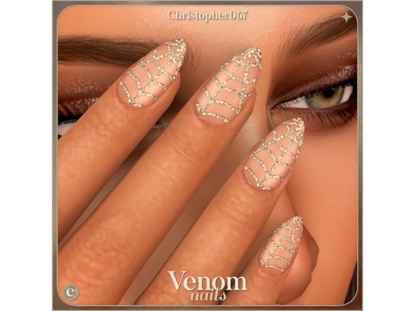 Sims 4 Venom Nails - Almond Shaped Glitter Spiderweb Nails
