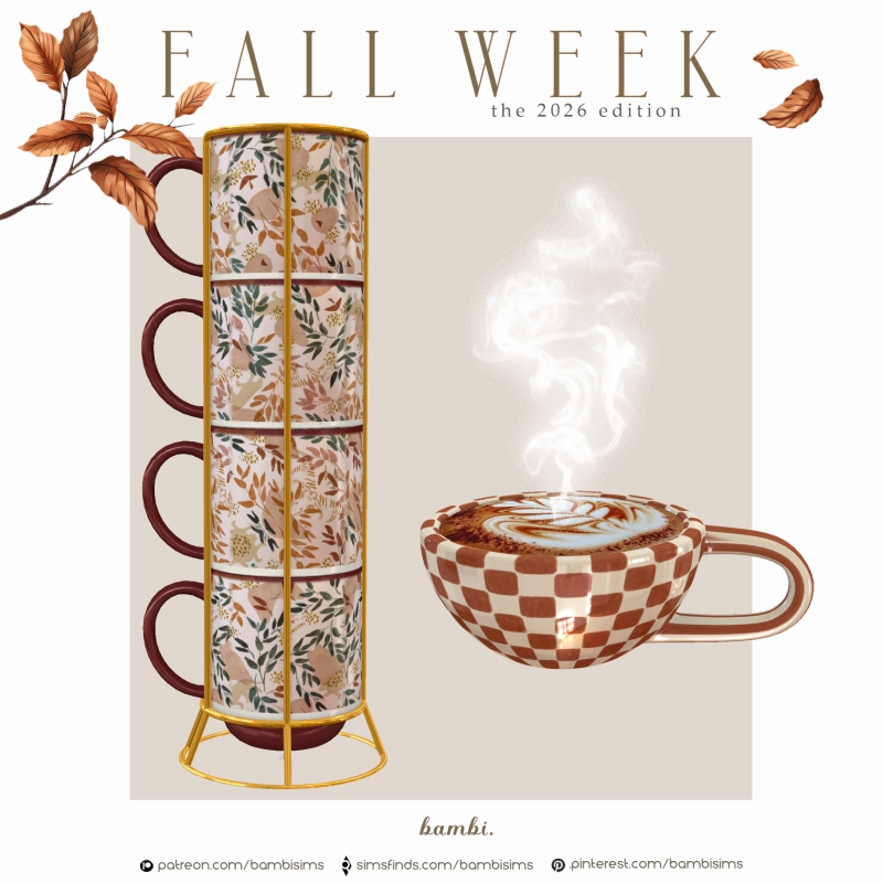 Alpha Edit 'Fall Week Stacking mugs and Coffee Mug by bambisims - The Sims 4 Custom Content