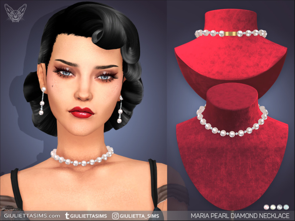 Sims 4 Maria Pearl Diamond Earrings and Necklace for adults kids toddlers by feyona